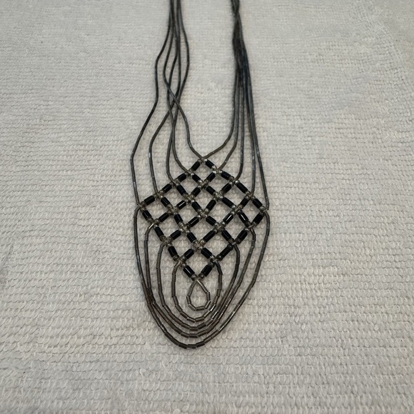 Pair Strand Liquid Silver Bib Necklaces Stamp Sterling Black Beads (Onyx?) 21g - Picture 14 of 16